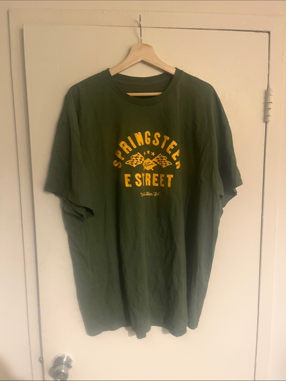 Olive Green Graphic Tee with Yellow Print